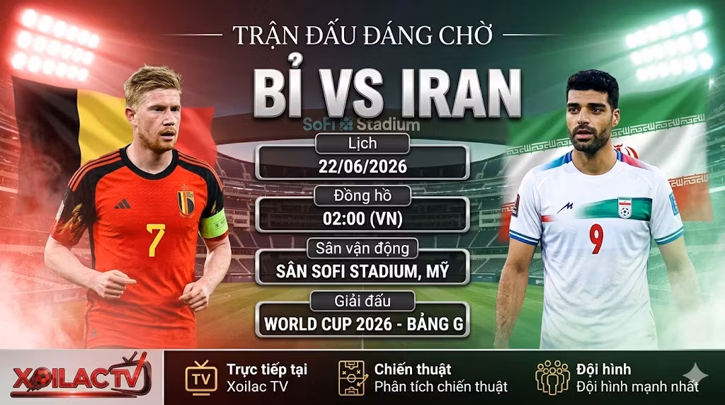Nhận định soi kèo trận đấu Bỉ vs Iran tại World Cup 2026 cực chuẩn cùng chuyên gia Xoilac TV